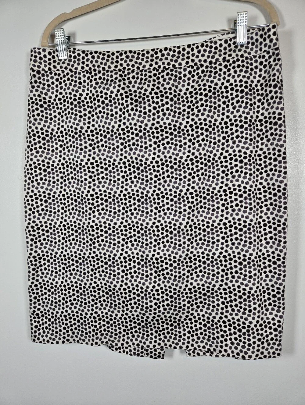 J. Crew The Pencil Skirt White Black Spotted Cotton Stretch Size 14